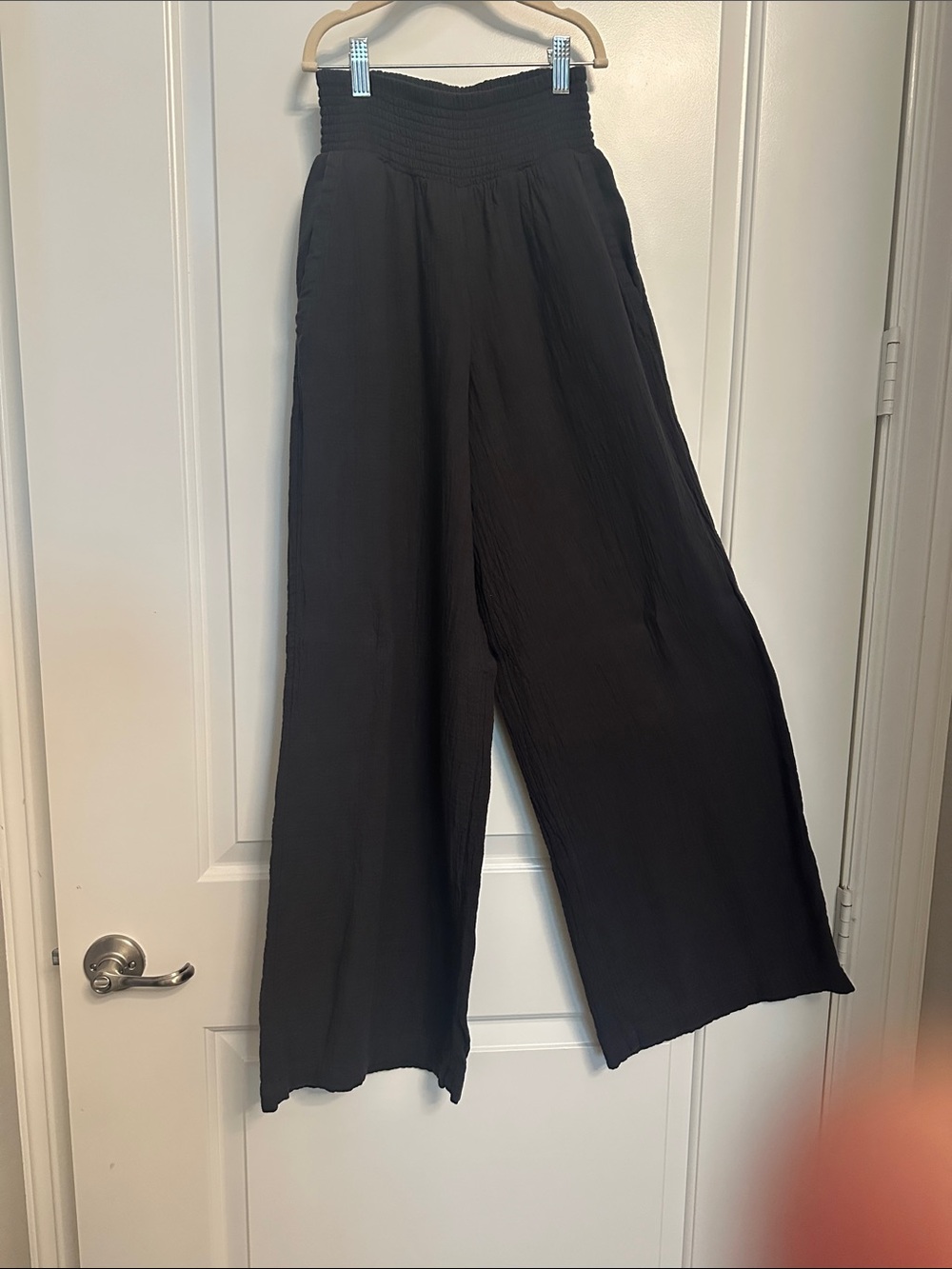 Billabong Black Smocked-Waist Wide-Leg Pants
